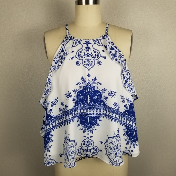 Lovers + Friends Tropics Lightweight Flowy Tile Top in Temple Scarf Size Medium - Picture 2 of 7